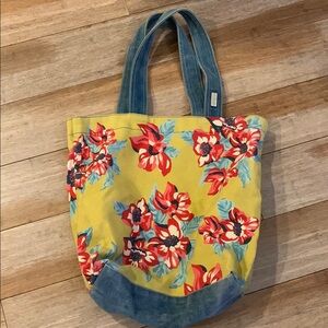 Floral Tote Bag with Denim Accents
